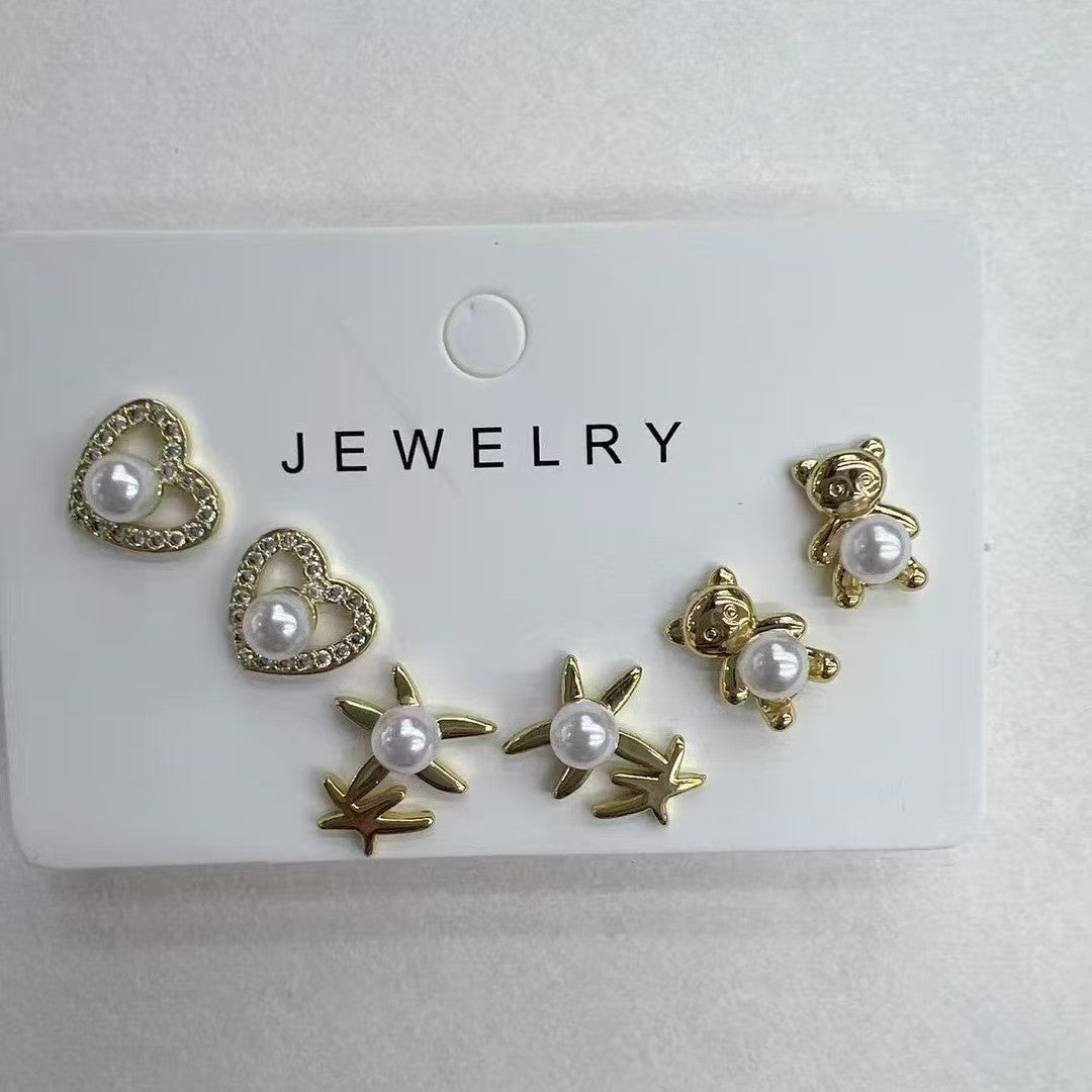 Style Casual Cute Ball on Stars Shape Polishing Hollow Out Inlay Copper Acrylic Pearl Zircon 18K Gold Plated Ear Studs