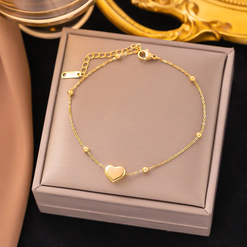 Round Beads Heart-Shaped Golden 304 Stainless Steel Streetwear