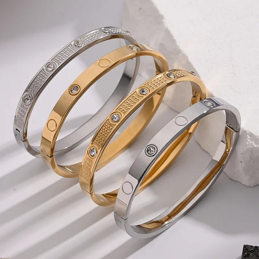 Casual Vacation Modern Style 304 Stainless Steel Rhinestones Bangle