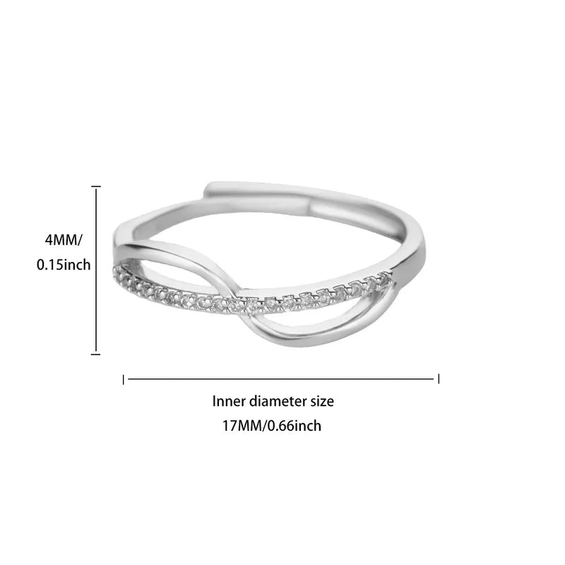 Adjustable 18K Gold Plated Diamond Cross Ring For Women Simple New Style Geometric Pattern Stainless Steel Open Ring