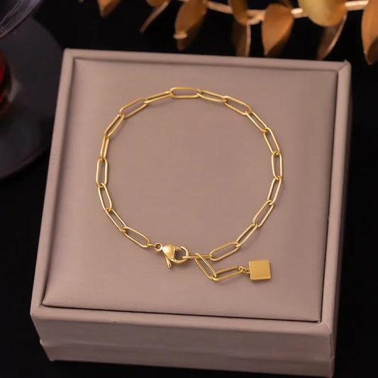 Elegant Gold Square End Titanium Steel Plating Bracelets