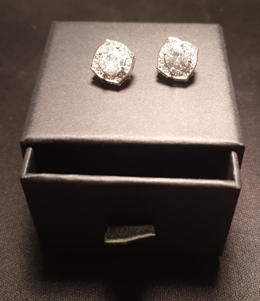 Shiny Square Shape Copper Artificial Diamond 14K Gold Plated 16K Gold Plated Ear Studs