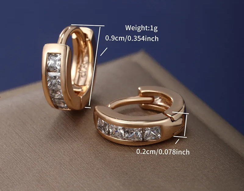 Copper 18K Gold Plated Inlay Geometric Artificial Gemstones Earrings