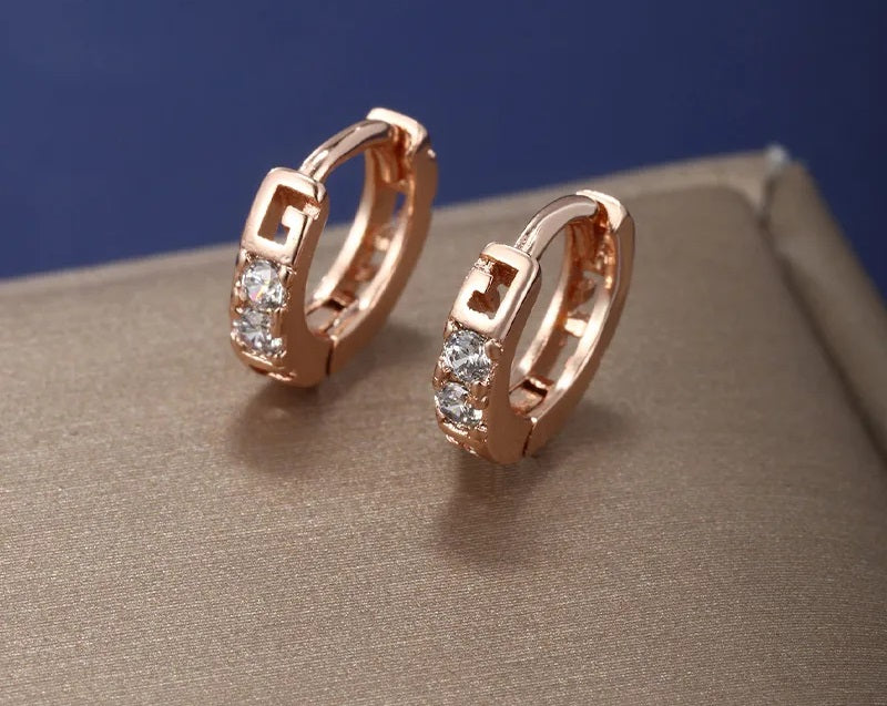 Copper 18K Gold Plated Inlay Geometric Artificial Gemstones Earrings