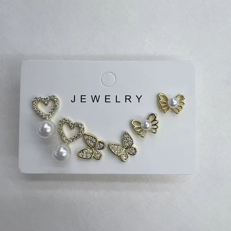 Style Casual Cute Heart Shape Polishing Hollow Out Inlay Copper Acrylic Pearl Zircon 18K Gold Plated Ear Studs
