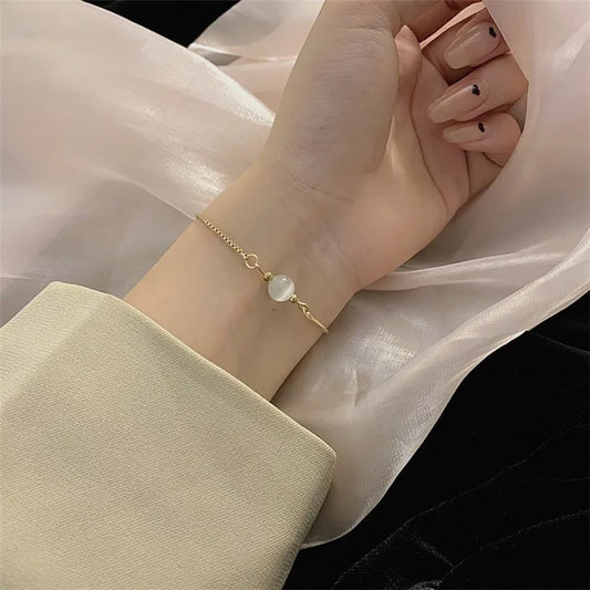 Opal Bracelet Sweet Simple Style Bear Heart Shape Flower Moonstone Cat's Eye Stone Imitation Pearl Alloy Chain & Link Bracelets Wholesale