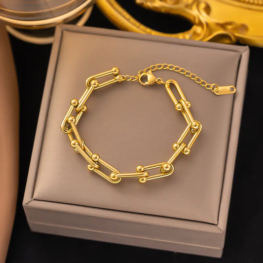 Horseshoe U-Shaped Gold PVD Coated 304 Stainless Steel Streetwear Bracelets