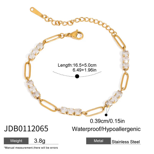 304 Stainless Steel Geometric PVD Coated Real Gold Plated Basic Modern Style Waterproof Non Tarnish Paperclip Chain Tennis Chain Bracelets Necklace