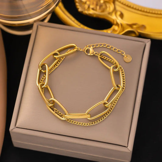 Double-Layer Chain Golden 304 Stainless Steel Streetwear Bracelets