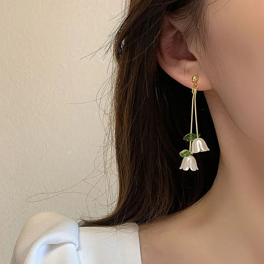 Flower Earrings Sweet Korean style flower Alloy women's drop Earrings