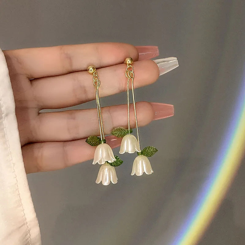 Flower Earrings Sweet Korean style flower Alloy women's drop Earrings