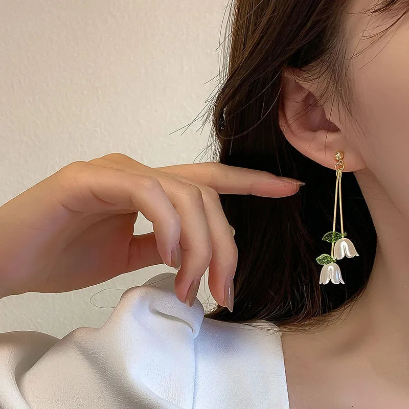 Flower Earrings Sweet Korean style flower Alloy women's drop Earrings