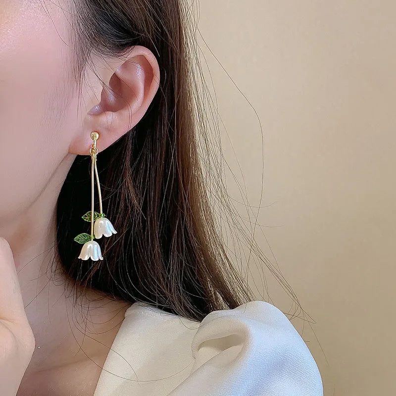 Flower Earrings Sweet Korean style flower Alloy women's drop Earrings