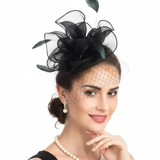 Feather Hairband Hair Accessories European Organza Wedding Party Hat Headwear Vintage Veil Floral Print