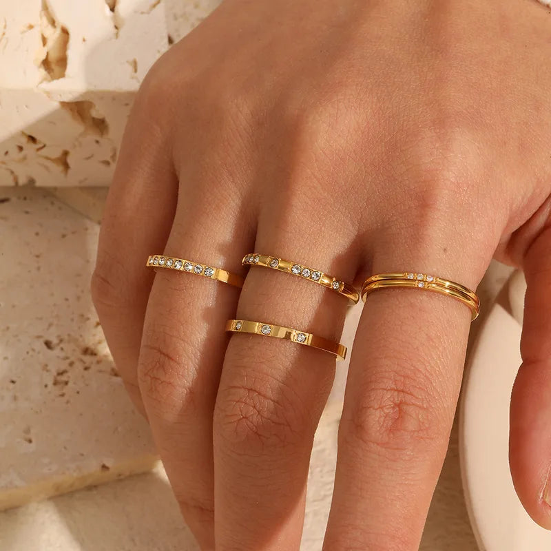 PVD Coated Real Gold Plated Golden Geometric 304 Stainless Steel IG Style Rings