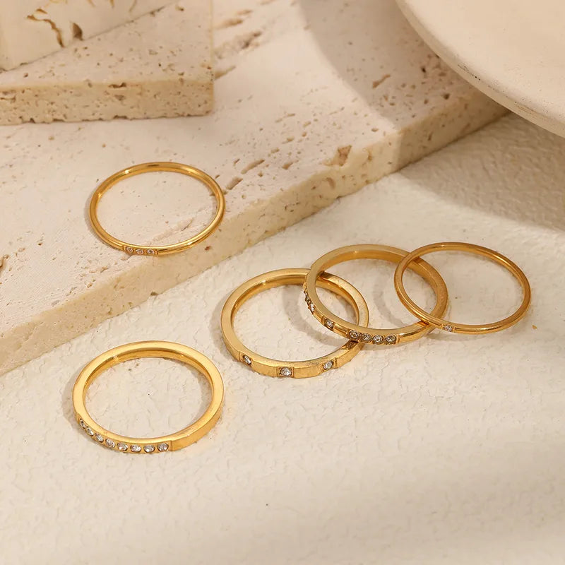 PVD Coated Real Gold Plated Golden Geometric 304 Stainless Steel IG Style Rings