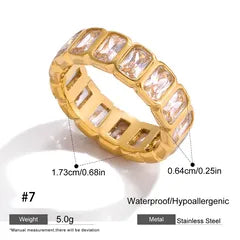 18K Gold Plated 304 Stainless Steel Vacuum Electroplating (In Furnace) Zircon Round Square Water Drop Heart Inlaid Ring for Women Valentine's Day