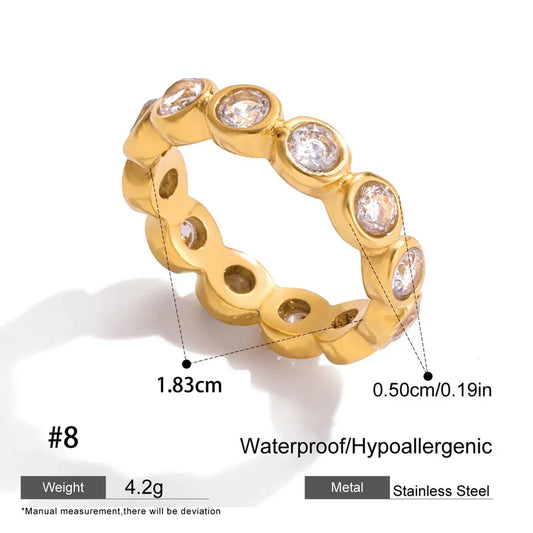 18K Gold Plated 304 Stainless Steel Vacuum Electroplating (In Furnace) Zircon Round Square Water Drop Heart Inlaid Ring for Women Valentine's Day