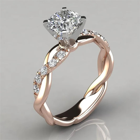 Rose Gold-Alloy fashion flower alloy plating inlay artificial gemstones rhinestones women's rings