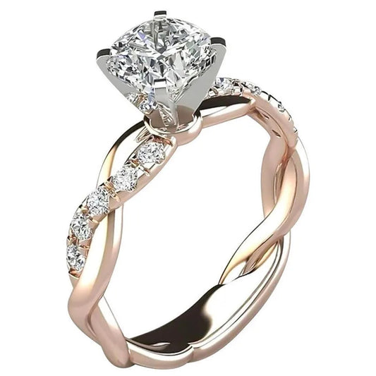 Rose Gold-Alloy fashion flower alloy plating inlay artificial gemstones rhinestones women's rings
