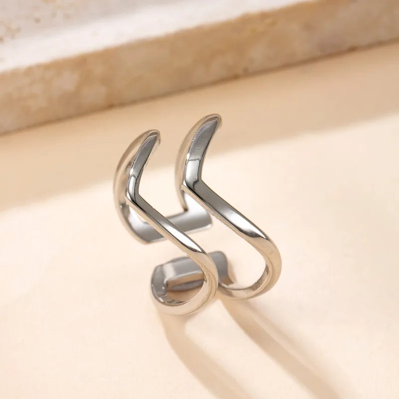 Irregular Geometric Lines 201 Stainless Steel Titanium Steel Open Rings Rings