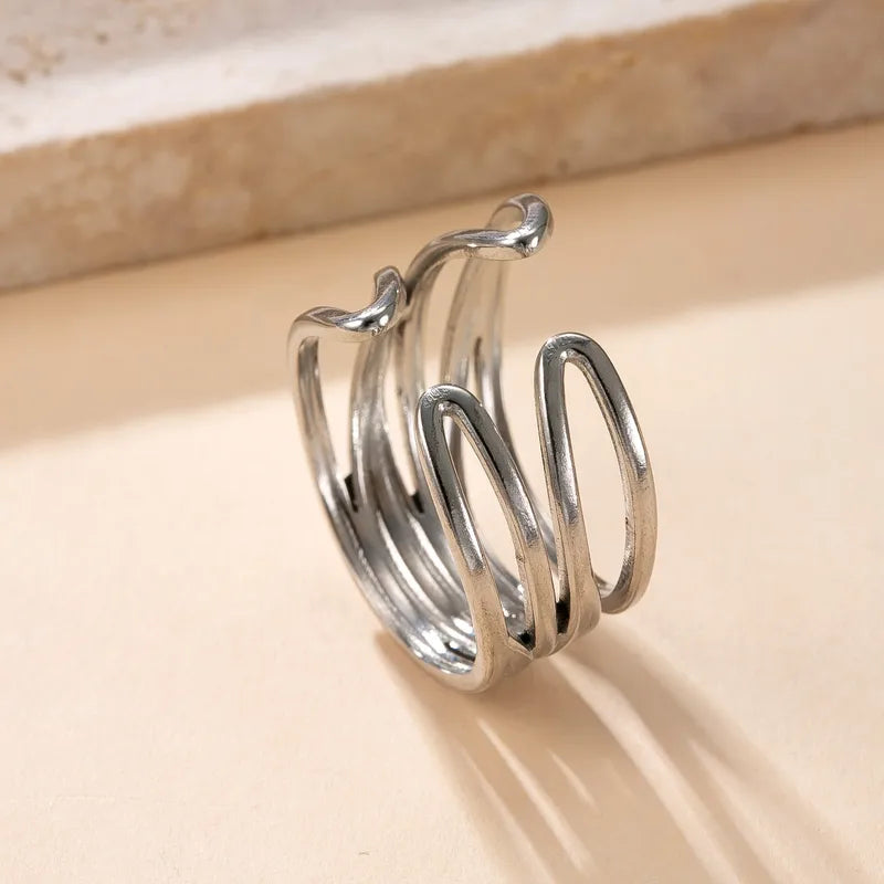 Irregular Geometric Lines 201 Stainless Steel Titanium Steel Open Rings Rings