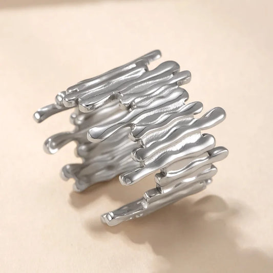 Irregular Geometric Lines 201 Stainless Steel Titanium Steel Open Rings