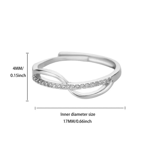 Adjustable 18K Gold Plated Diamond Cross Ring For Women Simple New Style Geometric Pattern Stainless Steel Open Ring