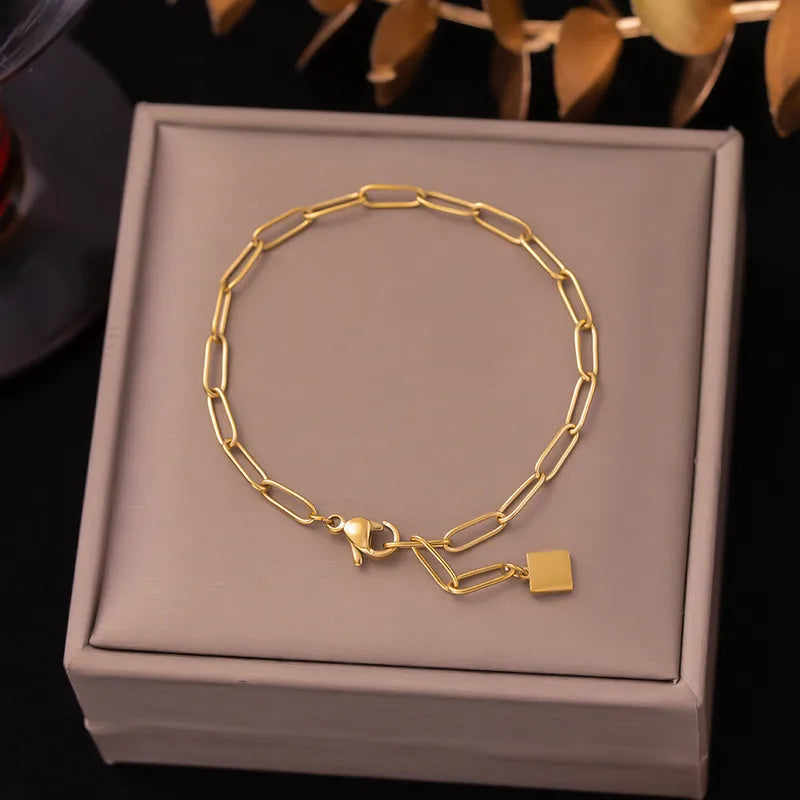 Elegant Gold Square End Titanium Steel Plating Bracelets