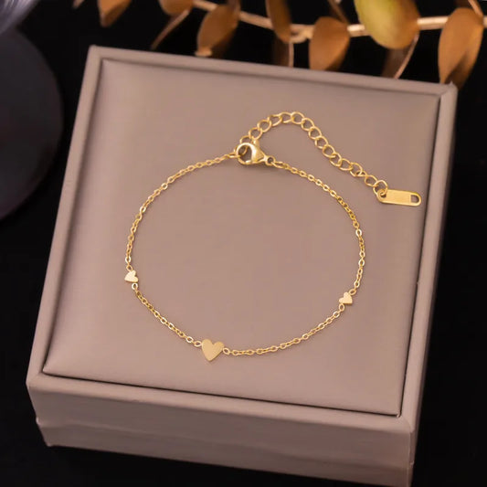 Elegant Gold 3 Heart Titanium Steel Plating Bracelets