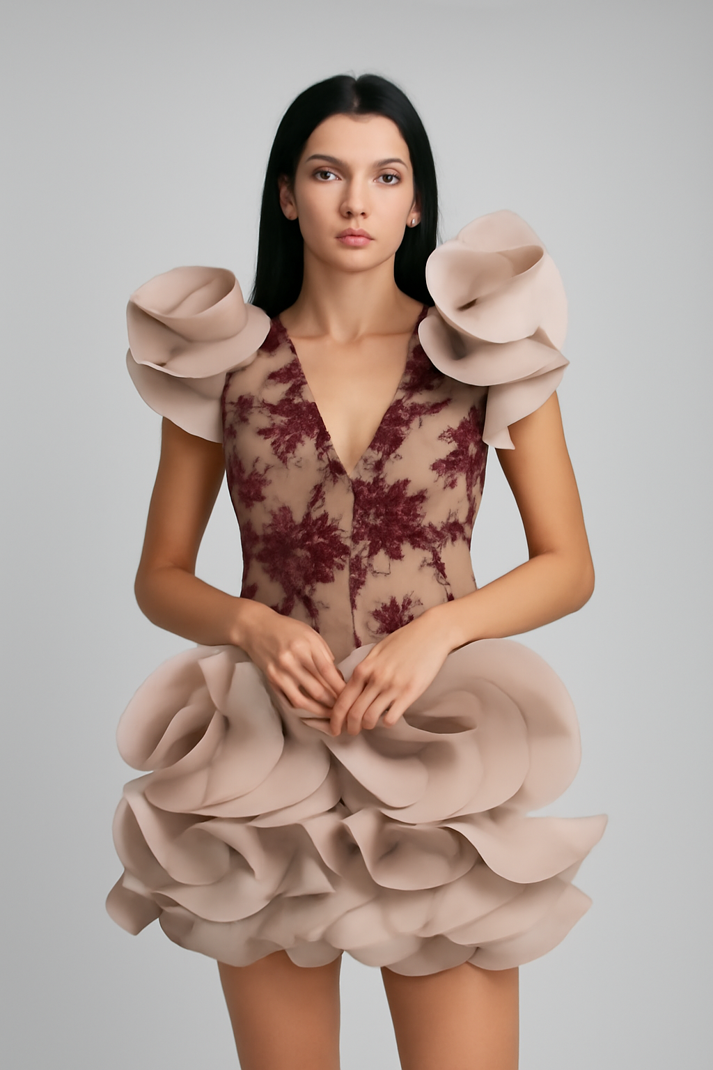 IDS 002-Ready Dress Satin Mehroon on Pink