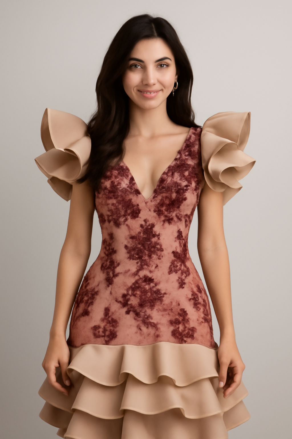 IDS 002-Ready Dress Satin Mehroon on Pink
