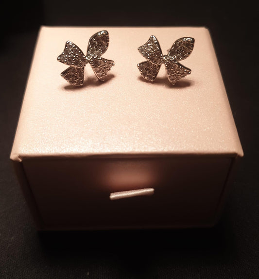 Casual Shiny Bow Shape Inlay Copper Artificial Ear Studs