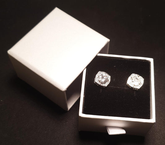Shiny Square Shape Copper Artificial Diamond 14K Gold Plated 16K Gold Plated Ear Studs