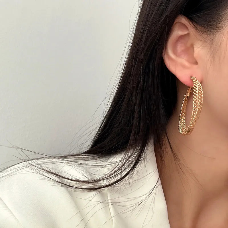 1 Pair Retro Geometric Metal Women's Hoop Earrings