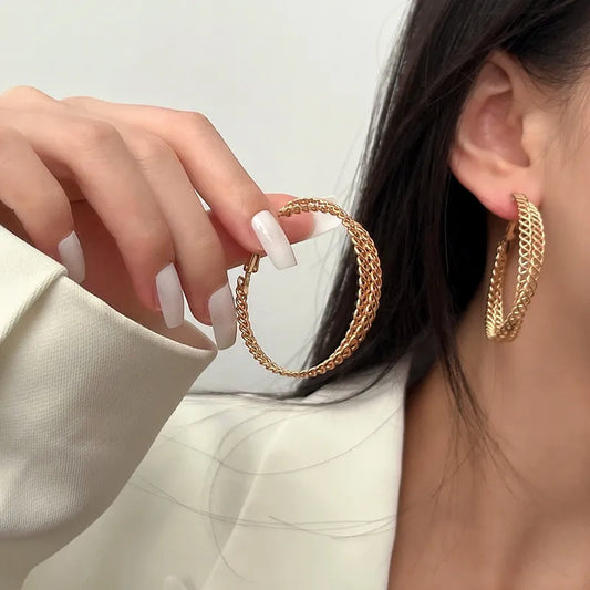 1 Pair Retro Geometric Metal Women's Hoop Earrings