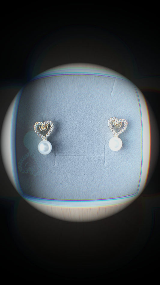 Style Casual Cute Heart Shape Polishing Hollow Out Inlay Copper Acrylic Pearl Zircon 18K Gold Plated Ear Studs