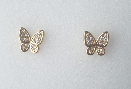 Style Casual Cute Butterfly Net Shape Polishing Hollow Out Inlay Copper Acrylic Pearl Zircon 18K Gold Plated Ear Studs