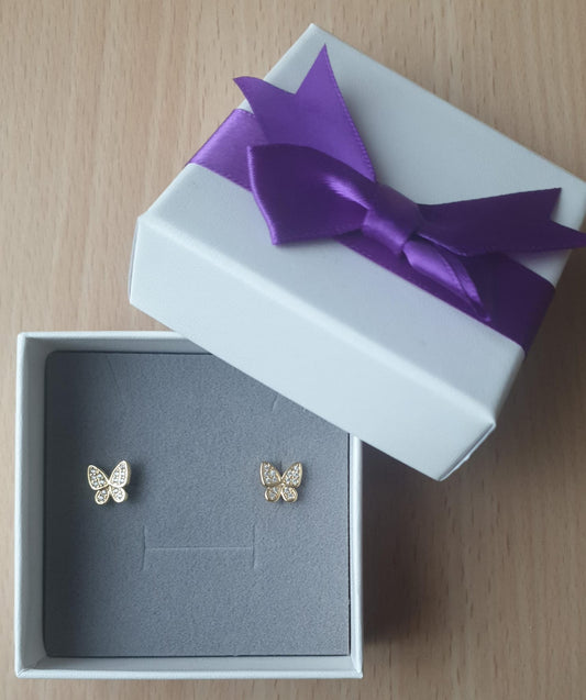 Style Casual Cute Butterfly Net Shape Polishing Hollow Out Inlay Copper Acrylic Pearl Zircon 18K Gold Plated Ear Studs