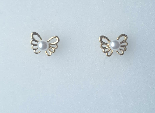 Style Casual Cute Ball on Butterfly Shape Polishing Hollow Out Inlay Copper Acrylic Pearl Zircon 18K Gold Plated Ear Studs