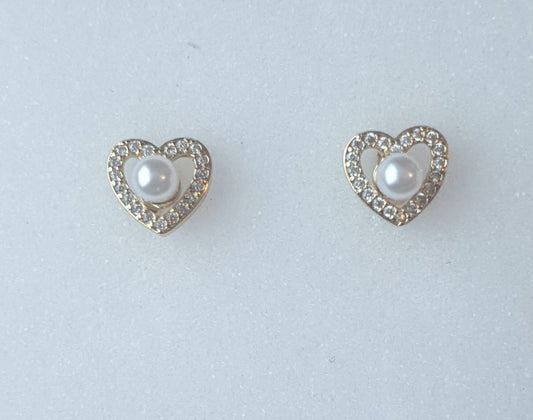 Style Casual Cute Ball on Heart Shape Polishing Hollow Out Inlay Copper Acrylic Pearl Zircon 18K Gold Plated Ear Studs