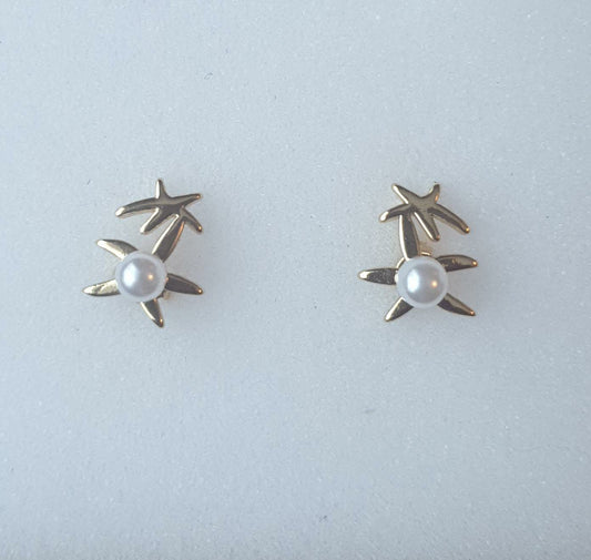 Style Casual Cute Ball on Stars Shape Polishing Hollow Out Inlay Copper Acrylic Pearl Zircon 18K Gold Plated Ear Studs