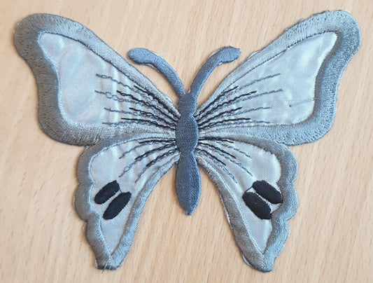 Vibrant Colour -Light Blue- Butterfly Embroidered 13x10 cm Sew-On Glue-On Appliqué Patch