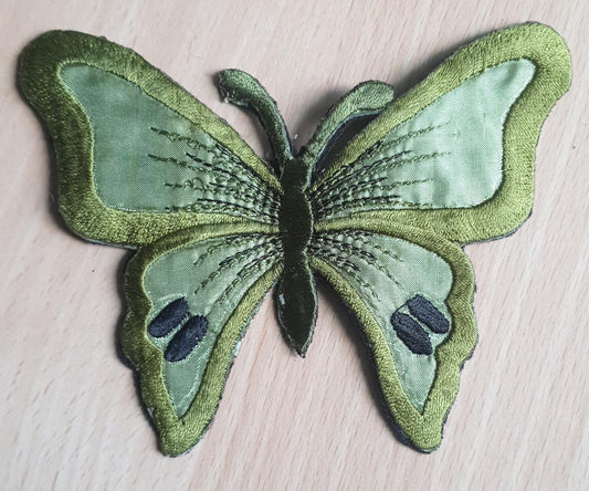 Vibrant Colour -Green- Butterfly Embroidered 13x10 cm Sew-On Glue-On Appliqué Patch