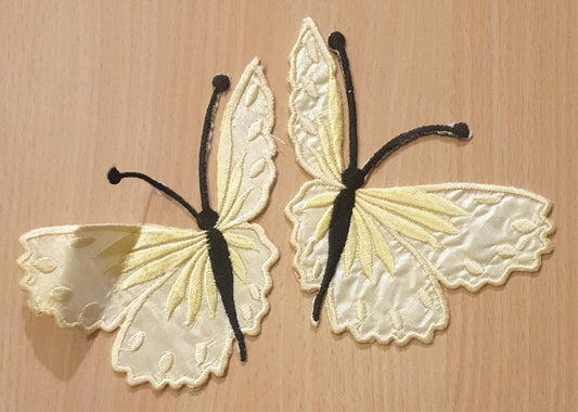 Vibrant Colour -Off White- Butterfly Embroidered 13x10 cm Sew-On Glue-On Appliqué Patch