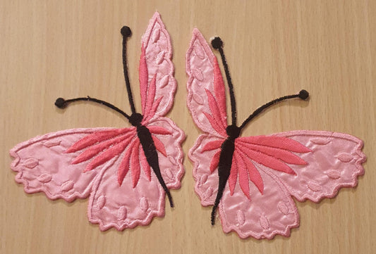 Vibrant Colour -Pink- Butterfly Embroidered 13x10 cm Sew-On Glue-On Appliqué Patch