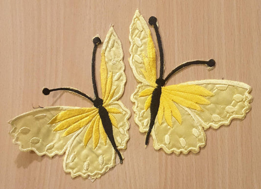 Vibrant Colour -Yellow- Butterfly Embroidered 13x10 cm Sew-On Glue-On Appliqué Patch