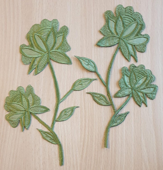 Vibrant Colour -Green- Flower Pair Embroidered 13x10 cm Sew-On Glue-On Appliqué Patch (Copy)