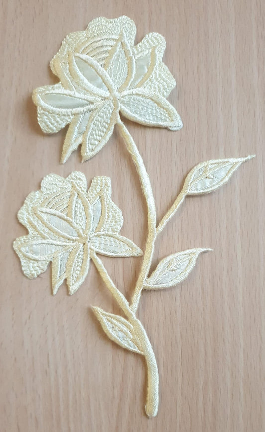 Vibrant Colour -White- Flower Pair Embroidered 13x10 cm Sew-On Glue-On Appliqué Patch