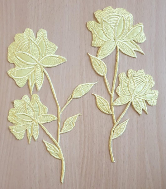 Vibrant Colour -Yellow- Flower Pair Embroidered 13x10 cm Sew-On Glue-On Appliqué Patch